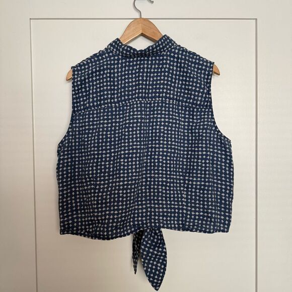 Lauren Ralph Lauren Top Sz 3X Blue Linen Sleeveless Button Up Tie Front Western - Picture 4 of 9